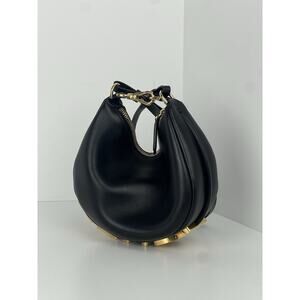 Fendi Vitello Grace Matte Mini Denigrate Hobo Bag Black